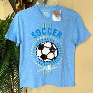 Brand New My Favorite Tee Blue Short Sleeve Shirt Flip Sequin Soccer Ball Top